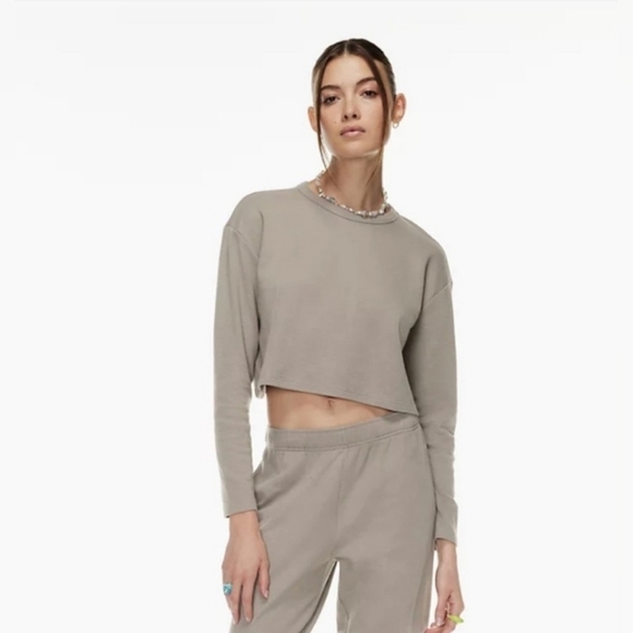 Aritzia Sunday Best Baby Waffle Long sleeve Thermal Top S Fluent Taupe Size S - Picture 5 of 12